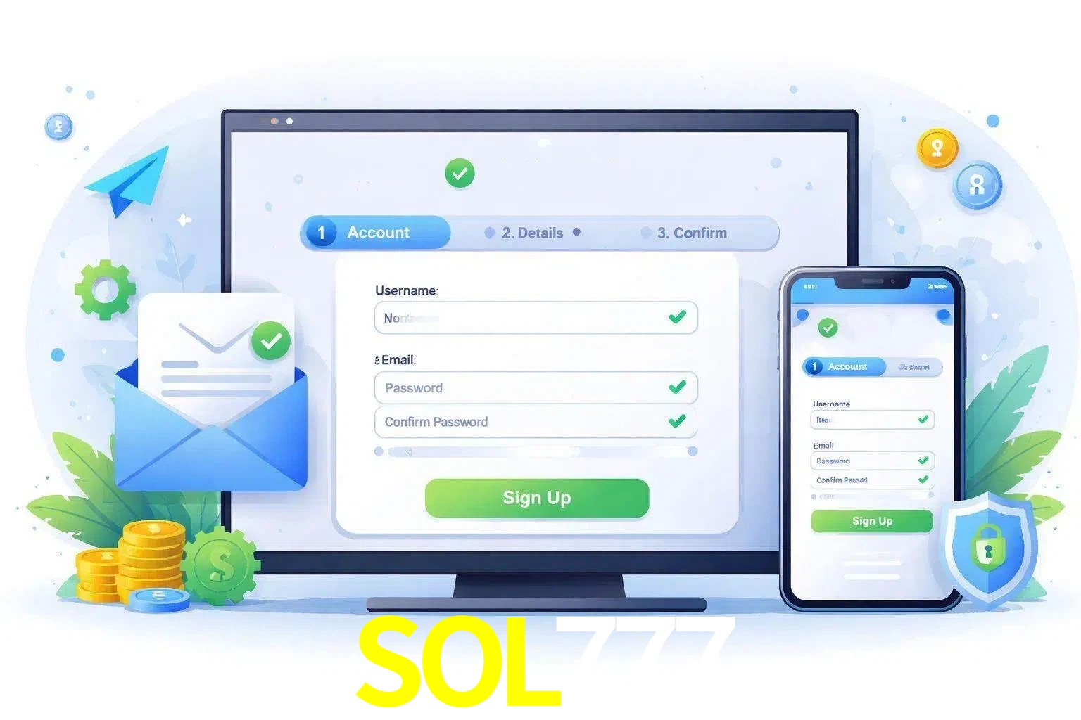 Registro de nuevo usuario y configuración de cuenta SOL777
